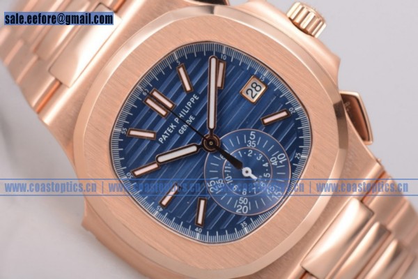 Patek Philippe Nautilus Chrono Watch Rose Gold 1:1 Replica 5980/1AR Blue Dial (BP)